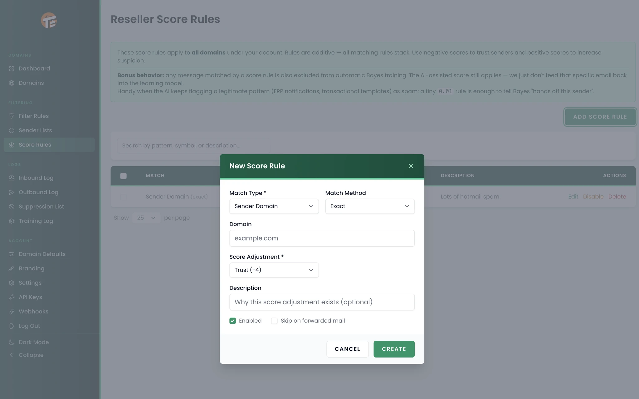 Score tweaking panel