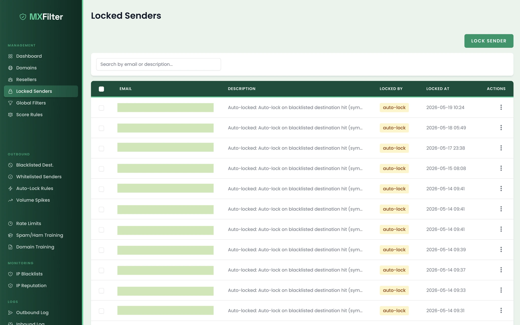 Locked senders list