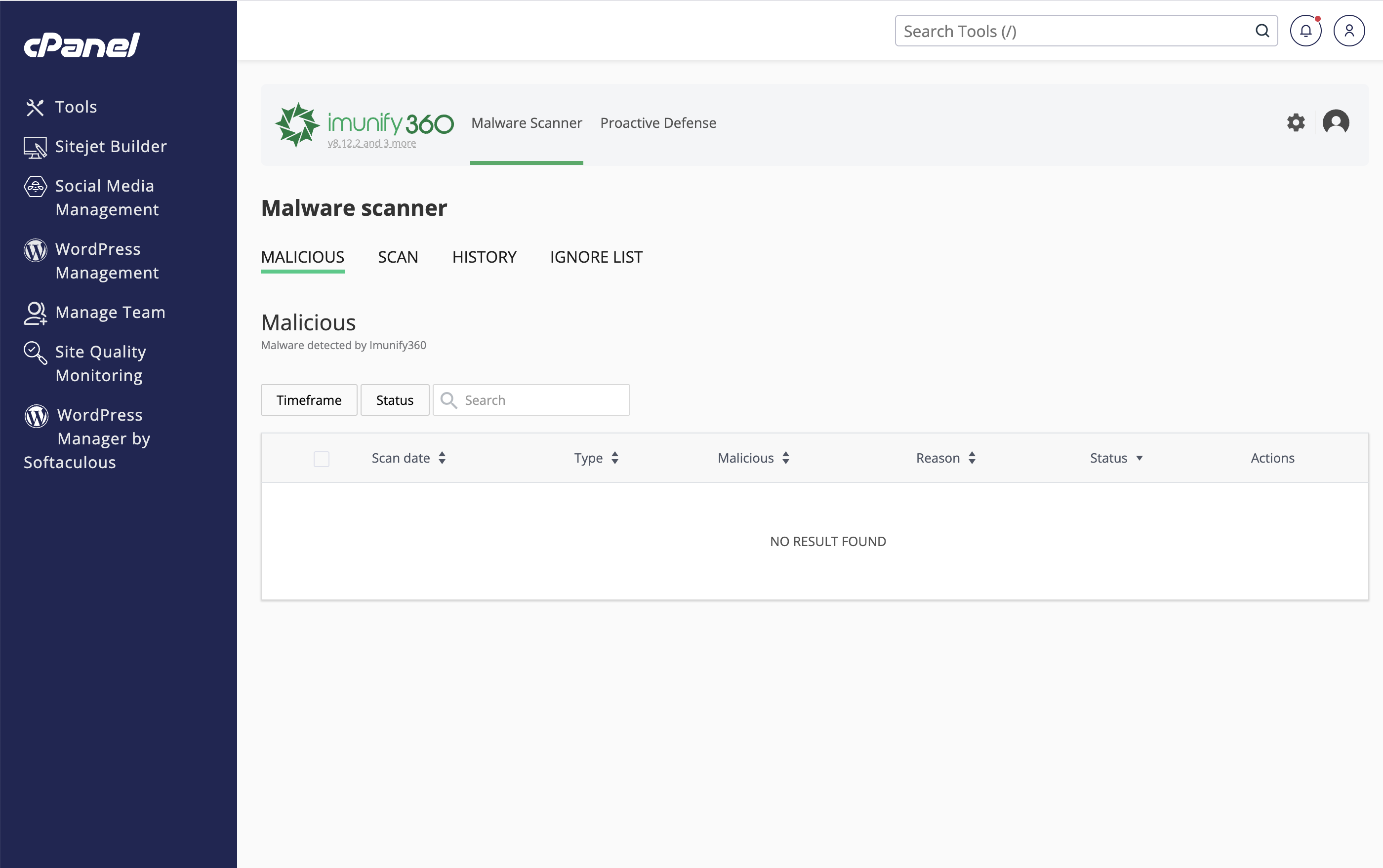 Imunify360 Security Dashboard