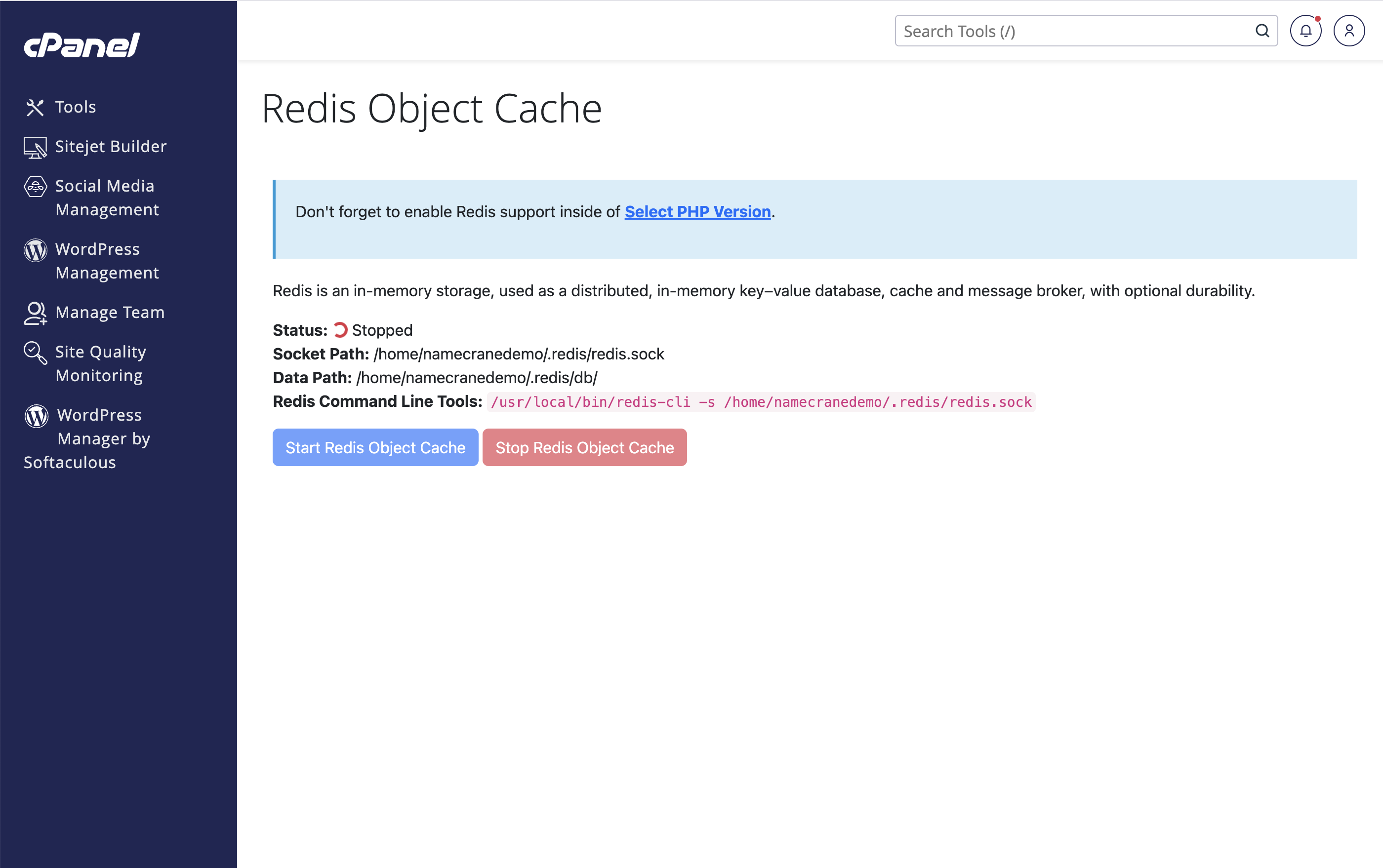 Redis Object Cache in cPanel
