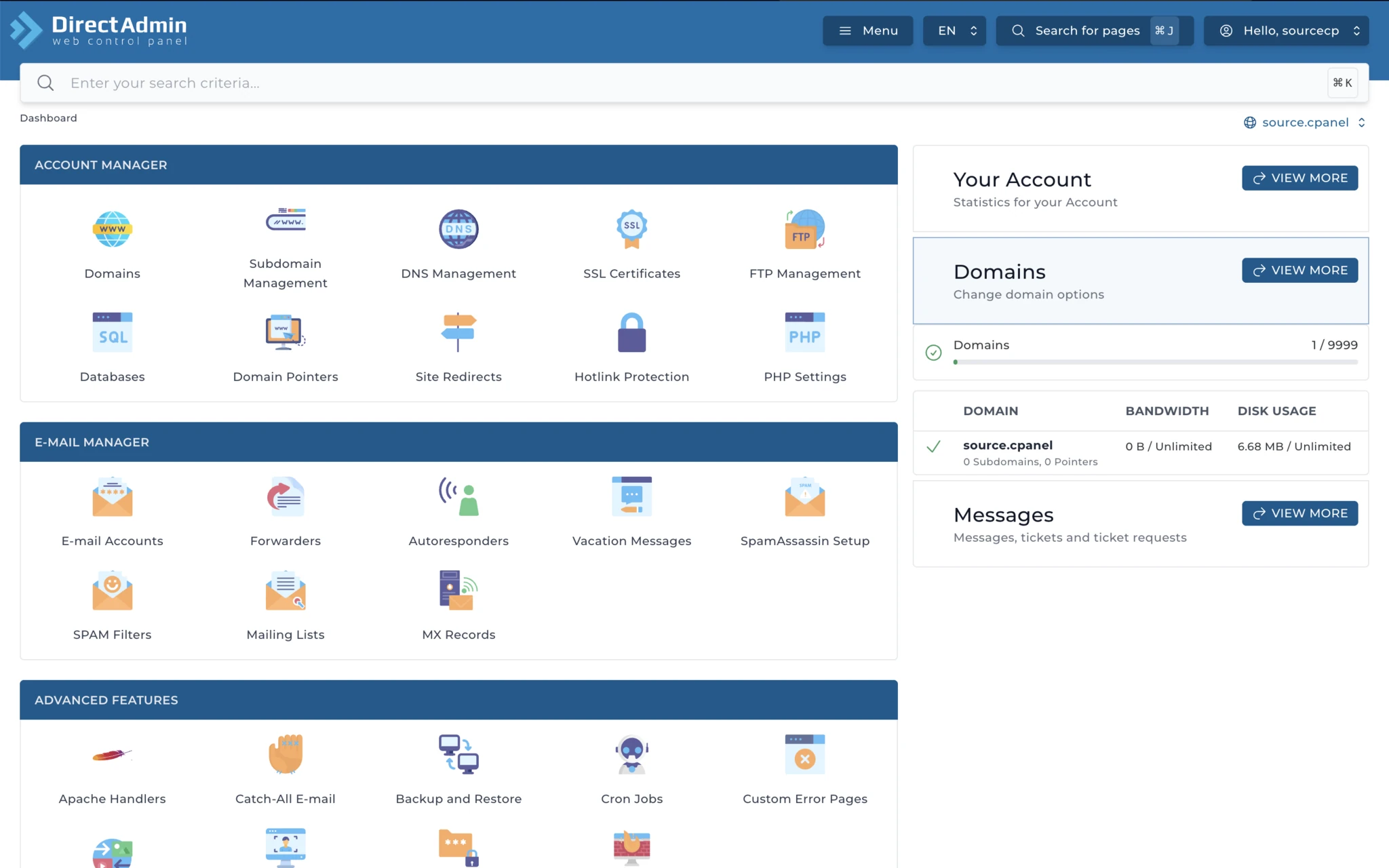 DirectAdmin Dashboard