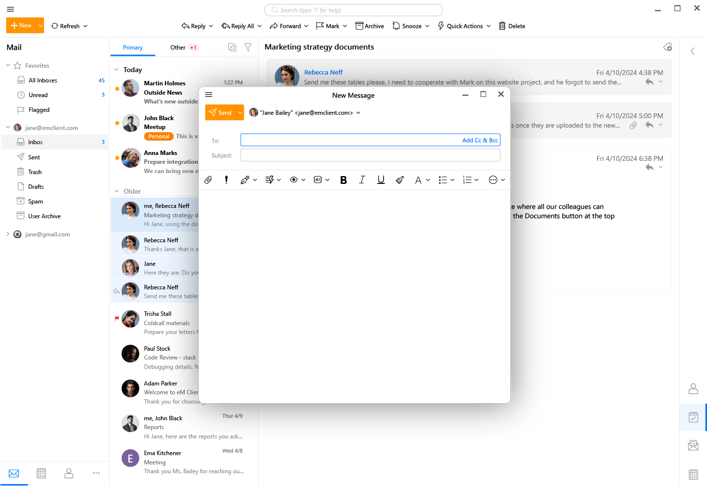 eM Client Email View