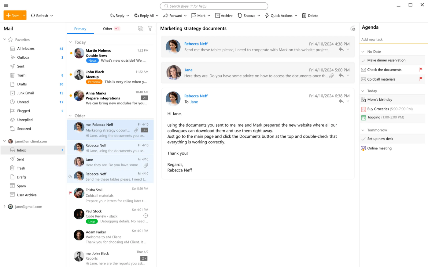 eM Client Inbox